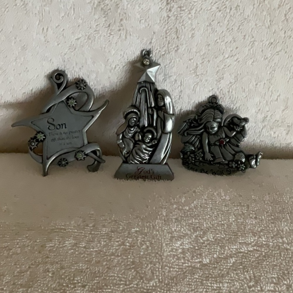 3 Pewter Christmas Tree Ornaments